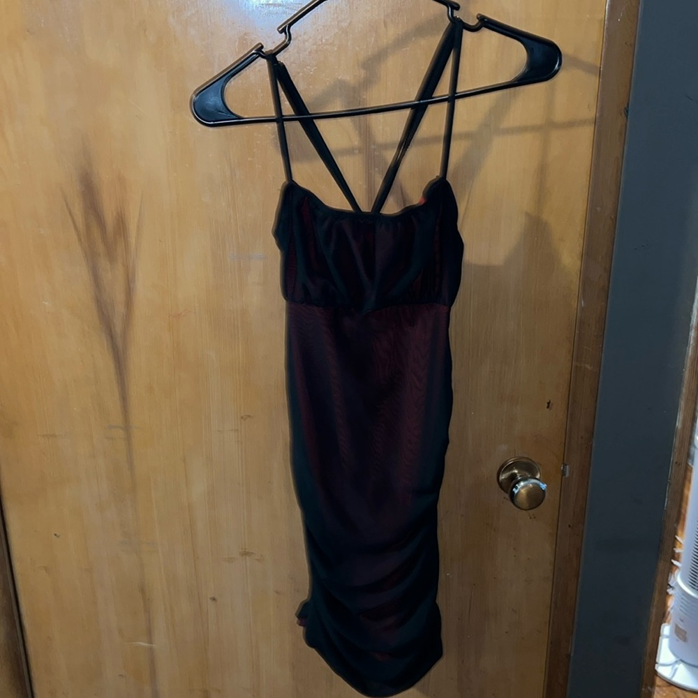 Black and red mesh mini dress